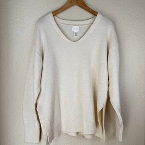 H&M Cream Oatmeal V-Neck Knit Sweater size M